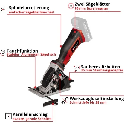 Einhell Power X-Change Akku-Mini Handkreisssäge TE-CS 18/89 Li Solo 5 Einhell Power X-Change Akku-Mini Handkreisssäge TE-CS 18/89 Li Solo – Bild 3