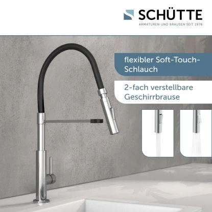 Schütte Spültischarmatur Mit Soft-Touch Schlauch Stilo Chrom-Schwarz 4 Schütte Spültischarmatur Mit Soft-Touch Schlauch Stilo Chrom-Schwarz – Bild 2