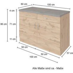 Held Möbel Unterschrank Sorrento 100x85x60 Cm 2 Tür. 2 Schubk. + Boden Wotan. -Haushaltsgegenstände Geschäft 853803 11016600 4
